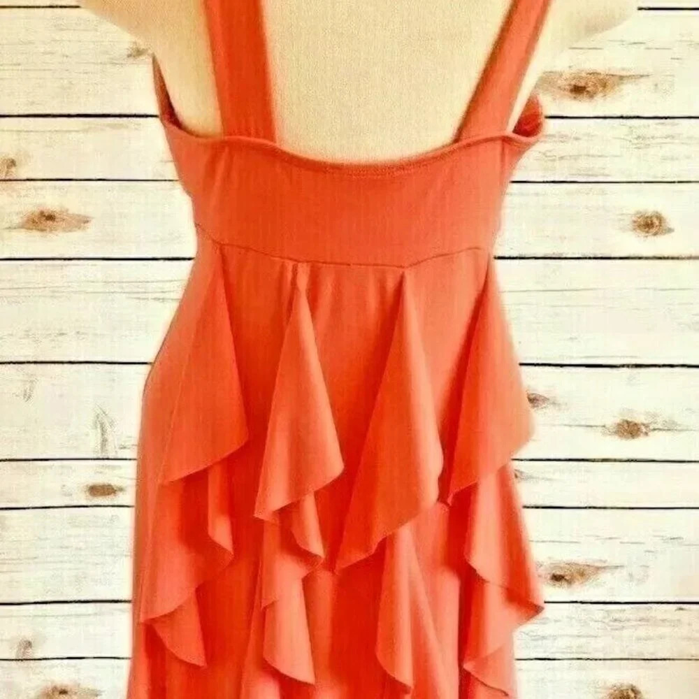 FOREVER Women Sleeveless Above the Knee Length Ruffle Layer Coral Dress Medium - Picture 2 of 11